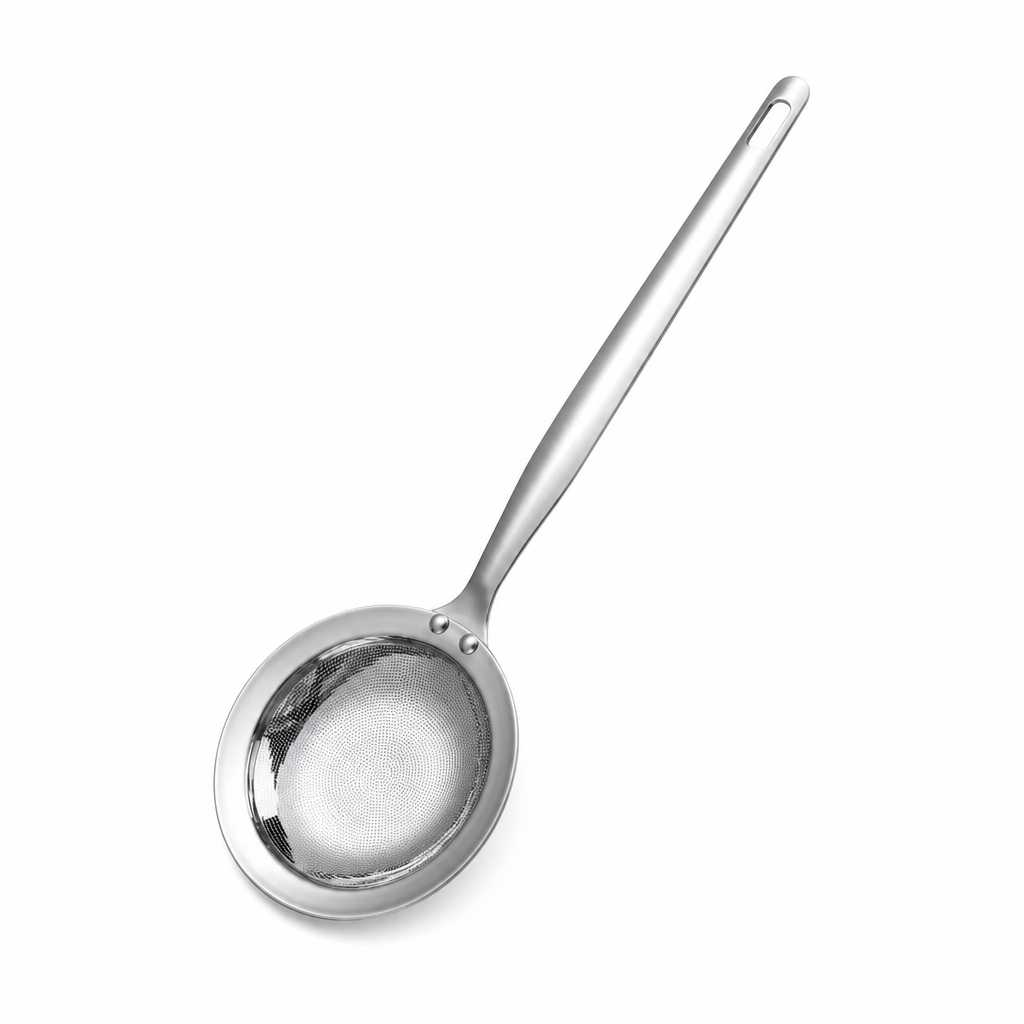 🥣 Fine-mesh skimmer — fjern fedt, skum og rester i én jævn bevægelse 🍲