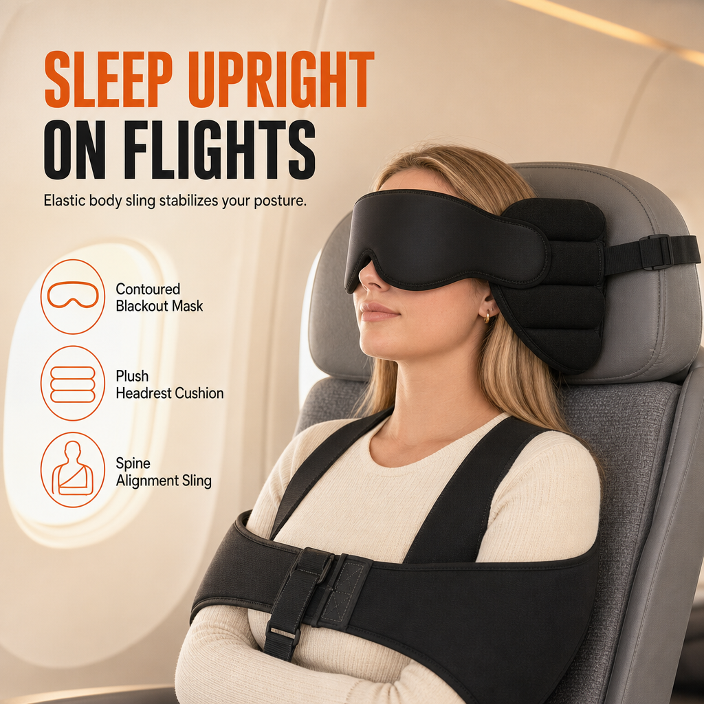 ✈️ Integreret memory foam rejsepude og 3D blackout søvnmask sæt til nakkestøtte under rejsen