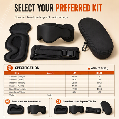 ✈️ Integreret memory foam rejsepude og 3D blackout søvnmask sæt til nakkestøtte under rejsen