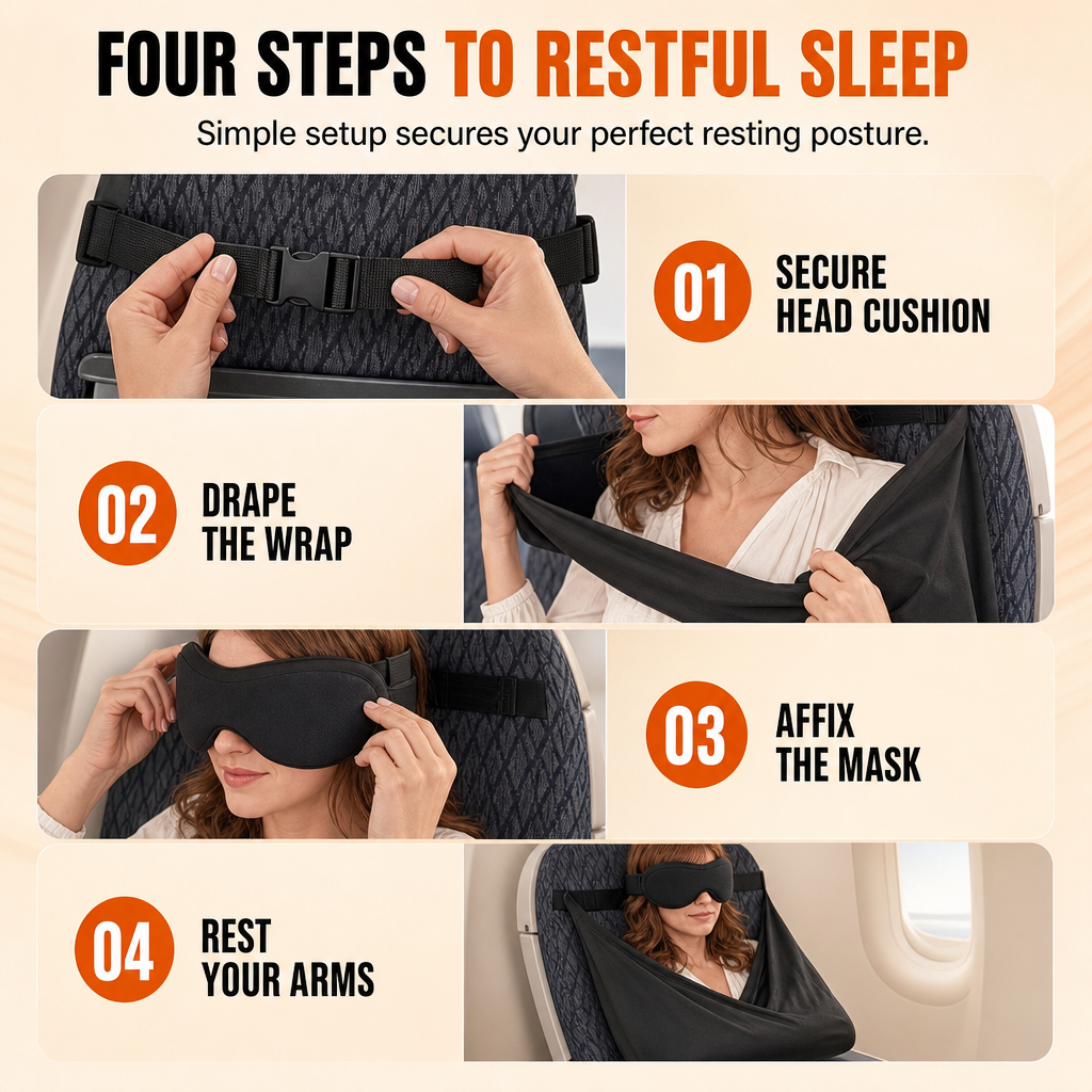✈️ Integreret memory foam rejsepude og 3D blackout søvnmask sæt til nakkestøtte under rejsen