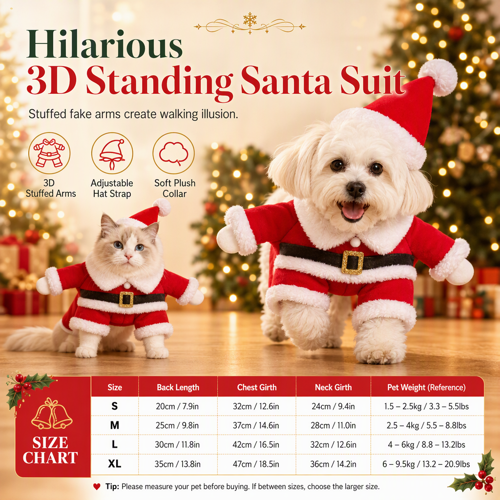 📢📢 50 % RABAT! ⏰ Julekostume til hunde og katte – efterårs- og vinteroutfit med julemandsdragt og snefnugskappe 🎅❄️