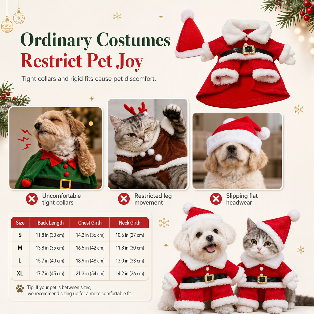 📢📢 50 % RABAT! ⏰ Julekostume til hunde og katte – efterårs- og vinteroutfit med julemandsdragt og snefnugskappe 🎅❄️