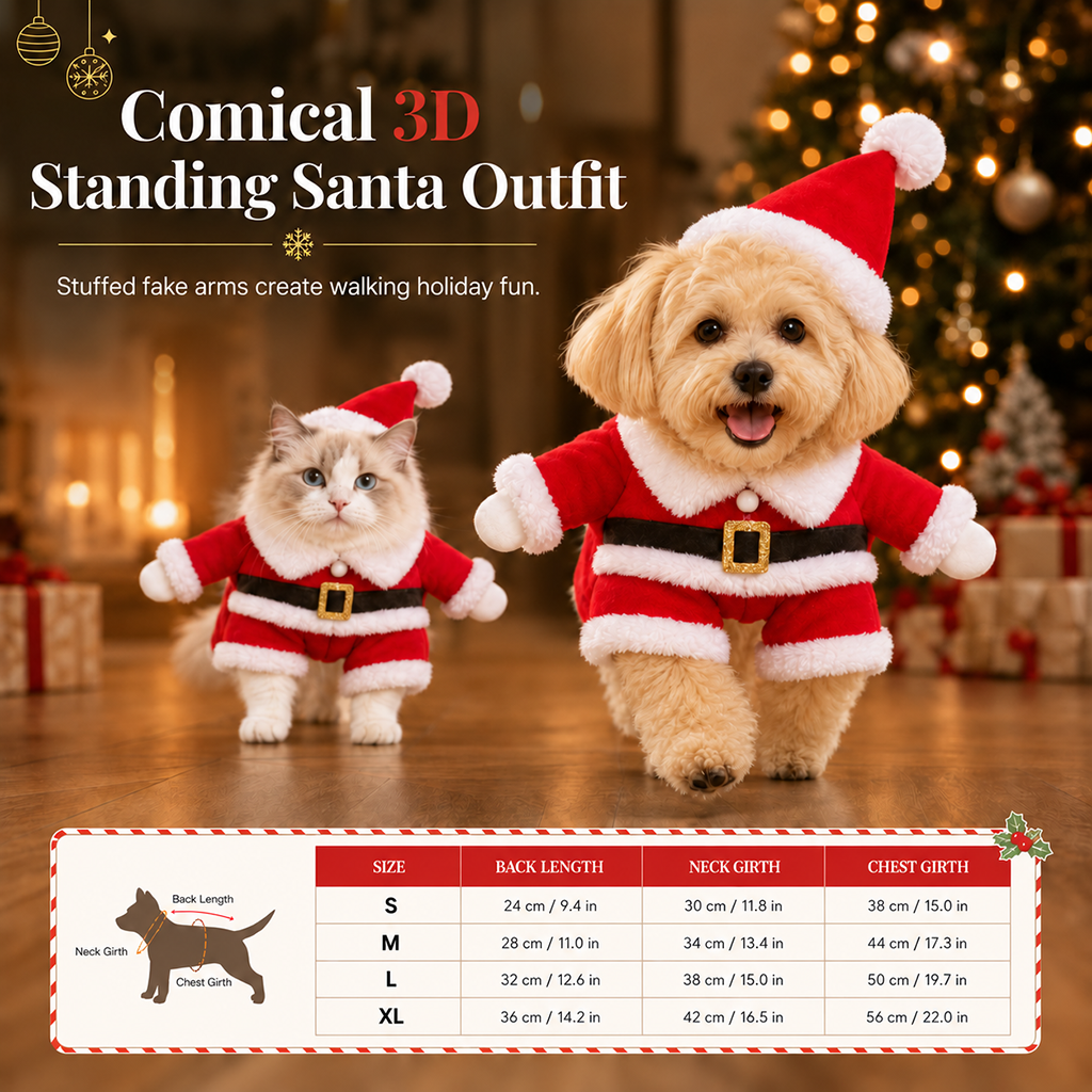 📢📢 50 % RABAT! ⏰ Julekostume til hunde og katte – efterårs- og vinteroutfit med julemandsdragt og snefnugskappe 🎅❄️