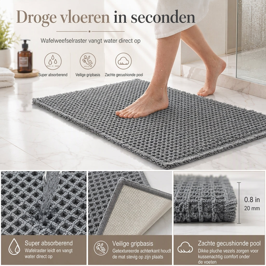 ✨ Luksuriøs vaffelvævet bademåtte – Hurtigtørrende komfort og skridsikkert greb! 🚿