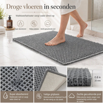 ✨ Luksuriøs vaffelvævet bademåtte – Hurtigtørrende komfort og skridsikkert greb! 🚿