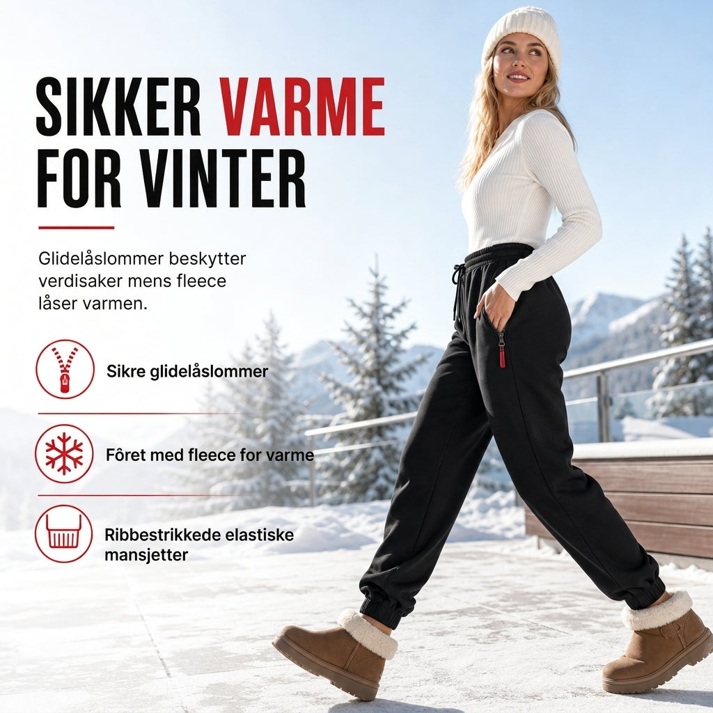Damejoggingbukser i fleece med lynlåslommer