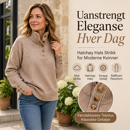 Afslappet strikket sweater med høj krave til kvinder 🧶