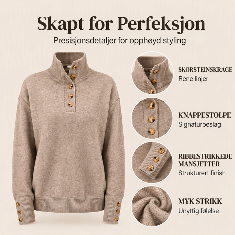Afslappet strikket sweater med høj krave til kvinder 🧶