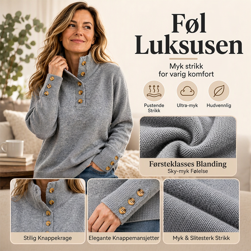 Afslappet strikket sweater med høj krave til kvinder 🧶