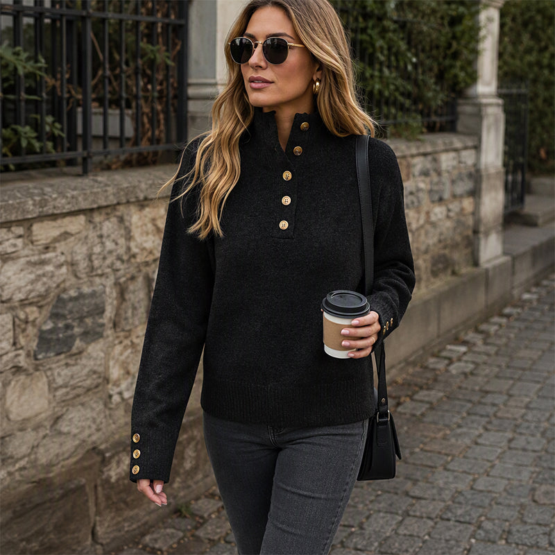Afslappet strikket sweater med høj krave til kvinder 🧶