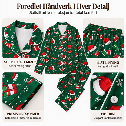 Kvindeligt julepyjamassæt med langærmet og skåret krave 🎄