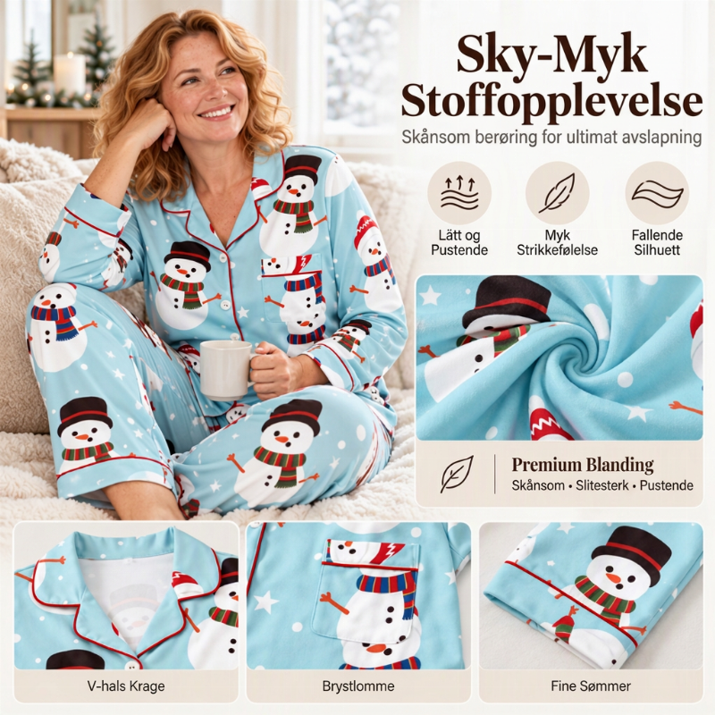 Kvindeligt julepyjamassæt med langærmet og skåret krave 🎄