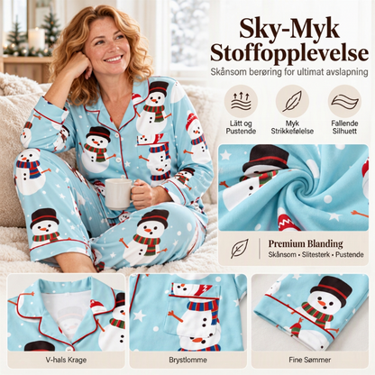 Kvindeligt julepyjamassæt med langærmet og skåret krave 🎄