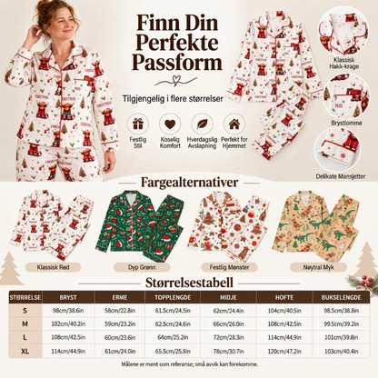 Kvindeligt julepyjamassæt med langærmet og skåret krave 🎄