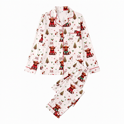 Kvindeligt julepyjamassæt med langærmet og skåret krave 🎄