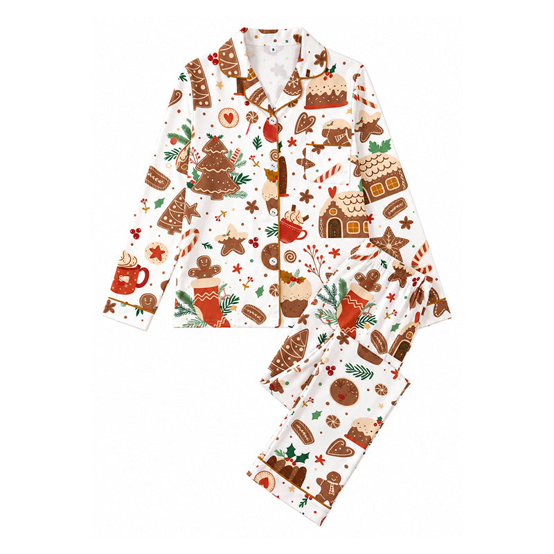 Kvindeligt julepyjamassæt med langærmet og skåret krave 🎄