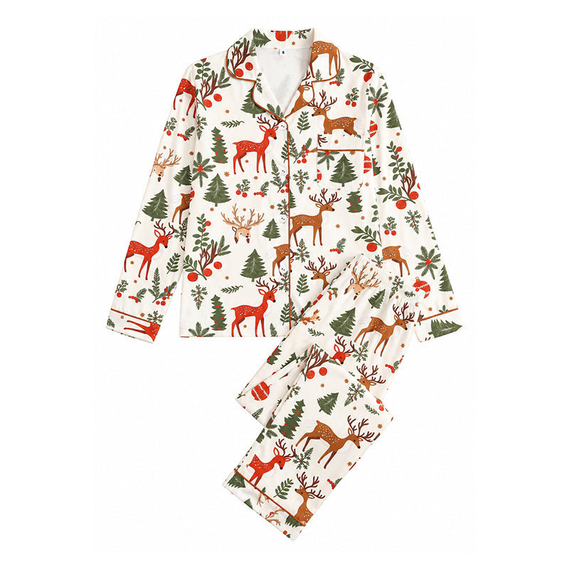 Kvindeligt julepyjamassæt med langærmet og skåret krave 🎄