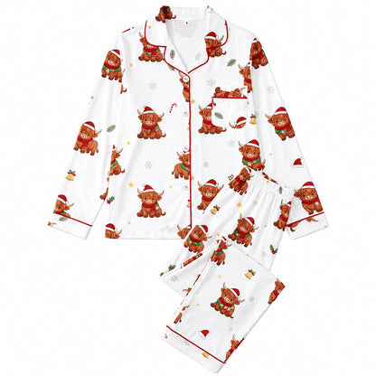 Kvindeligt julepyjamassæt med langærmet og skåret krave 🎄
