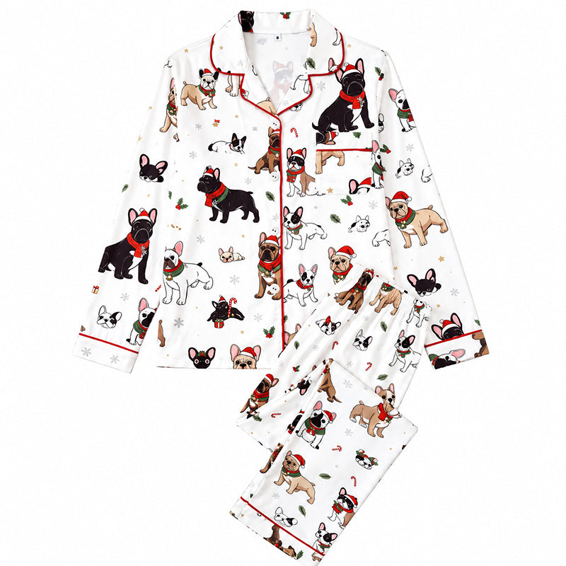 Kvindeligt julepyjamassæt med langærmet og skåret krave 🎄