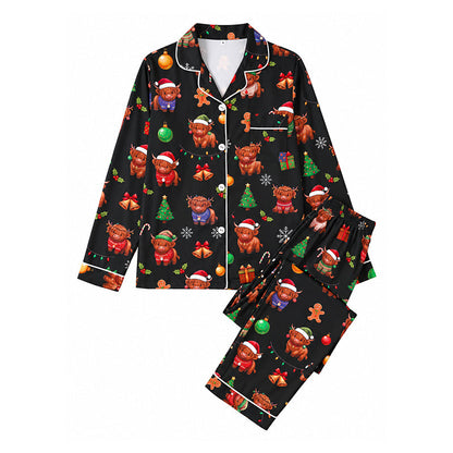 Kvindeligt julepyjamassæt med langærmet og skåret krave 🎄