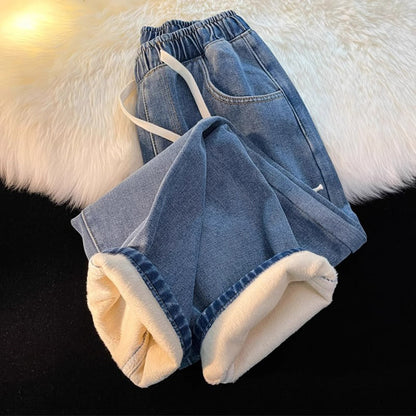 👖 Lige denimjeans til kvinder med varmt foer