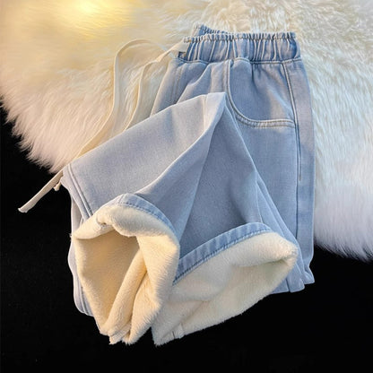 👖 Lige denimjeans til kvinder med varmt foer