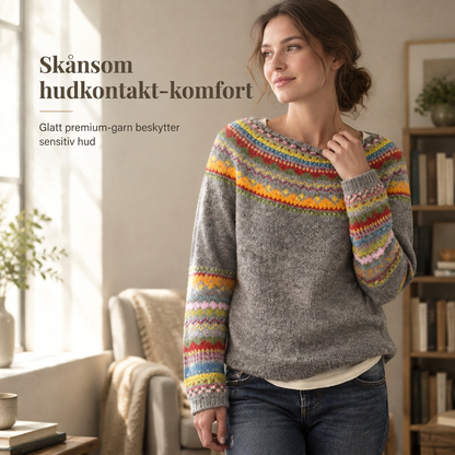 🧶 Løs striktrøje til kvinder med rund hals og farveblokke