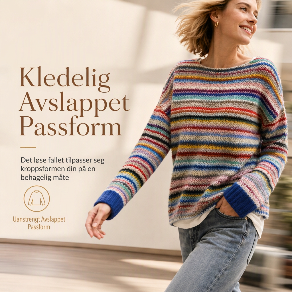 🧶 Løs striktrøje til kvinder med rund hals og farveblokke