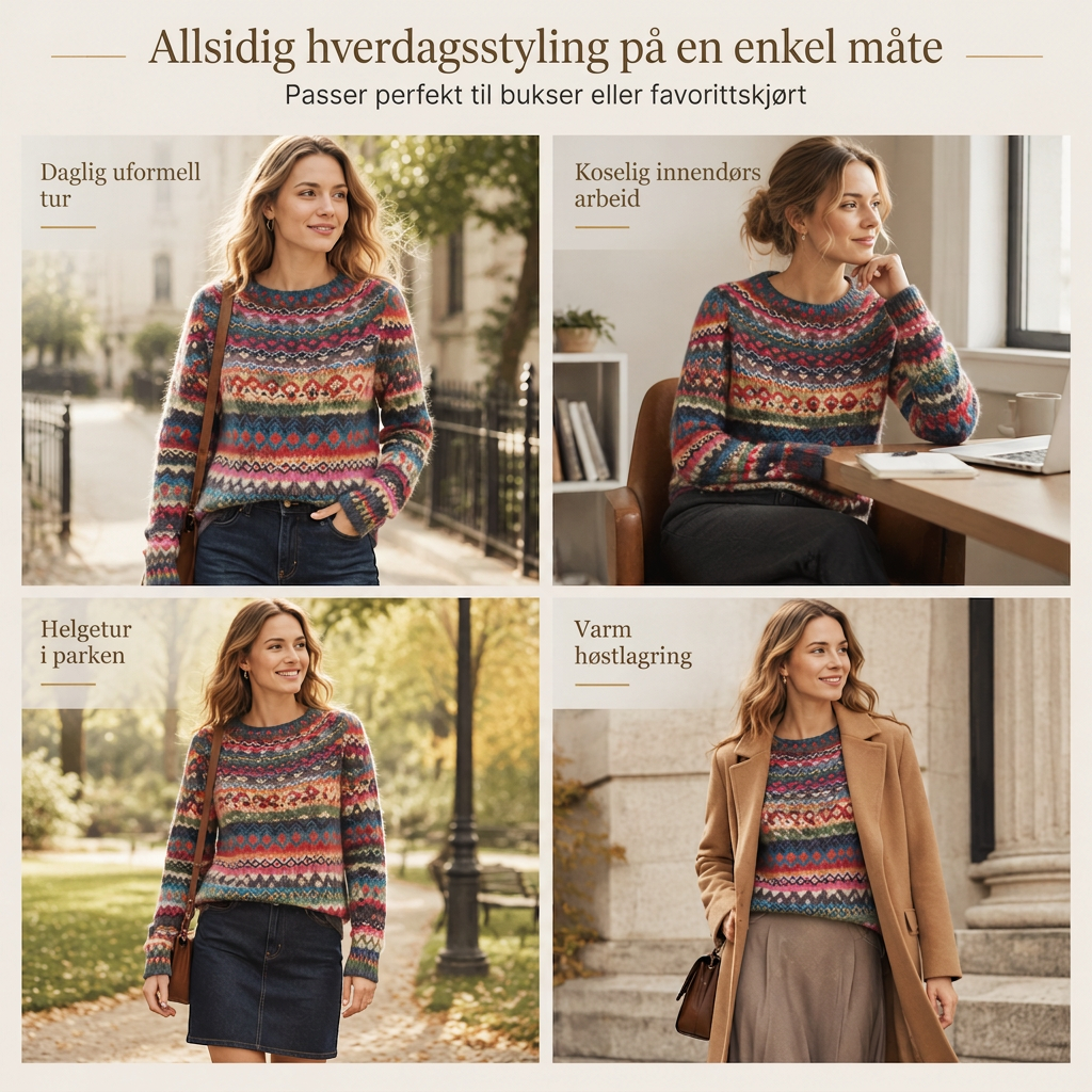 🧶 Løs striktrøje til kvinder med rund hals og farveblokke