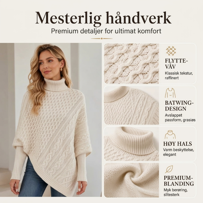 🧶 Kabelstrikket ponchotrøje til kvinder