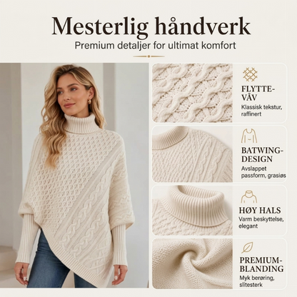 🧶 Kabelstrikket ponchotrøje til kvinder
