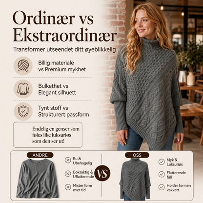 🧶 Kabelstrikket ponchotrøje til kvinder