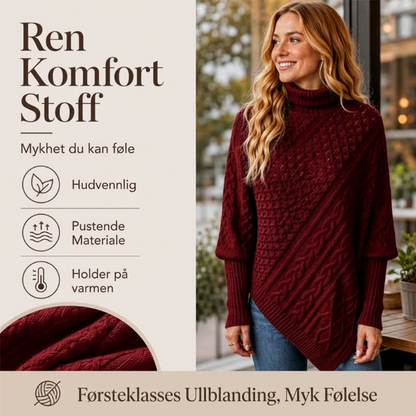 🧶 Kabelstrikket ponchotrøje til kvinder