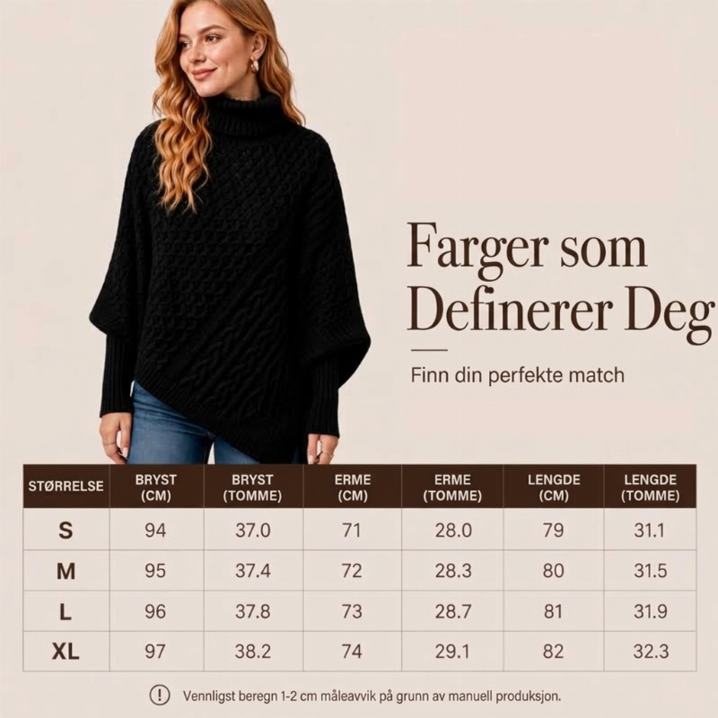 🧶 Kabelstrikket ponchotrøje til kvinder