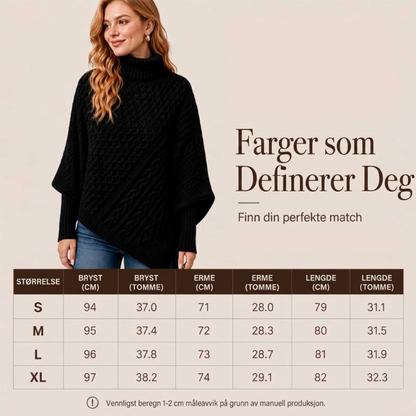 🧶 Kabelstrikket ponchotrøje til kvinder