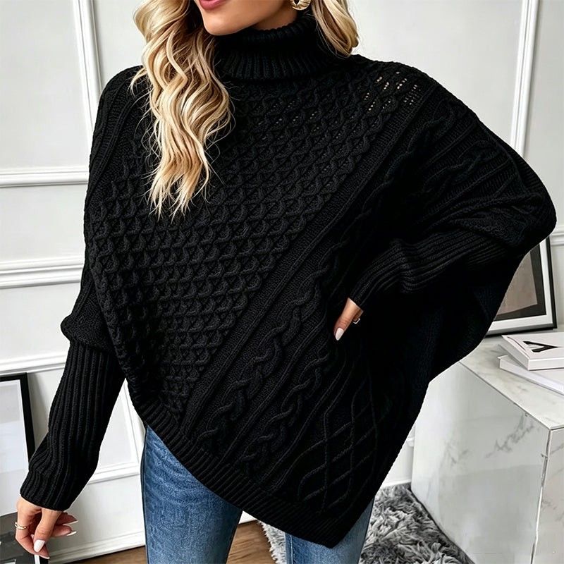 🧶 Kabelstrikket ponchotrøje til kvinder
