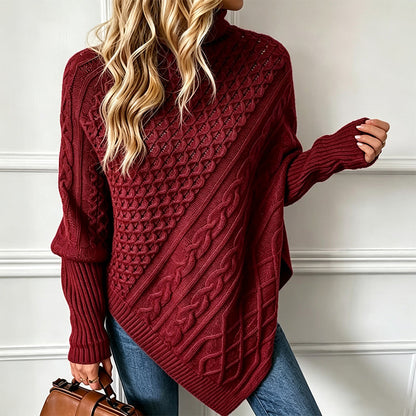 🧶 Kabelstrikket ponchotrøje til kvinder