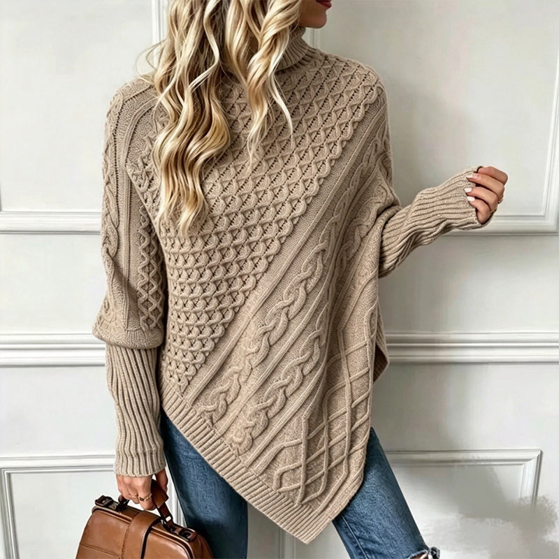 🧶 Kabelstrikket ponchotrøje til kvinder