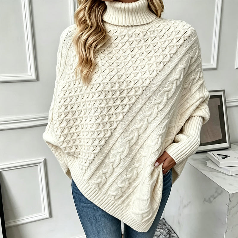 🧶 Kabelstrikket ponchotrøje til kvinder