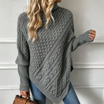 🧶 Kabelstrikket ponchotrøje til kvinder
