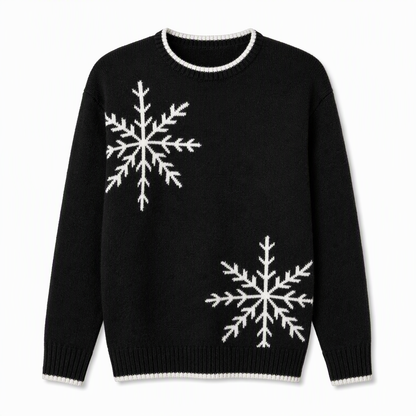 🎄 Juletrøje til kvinder med snefnugmønster – Jacquardstrik med rund hals og løs pasform til efterår og vinter ❄️