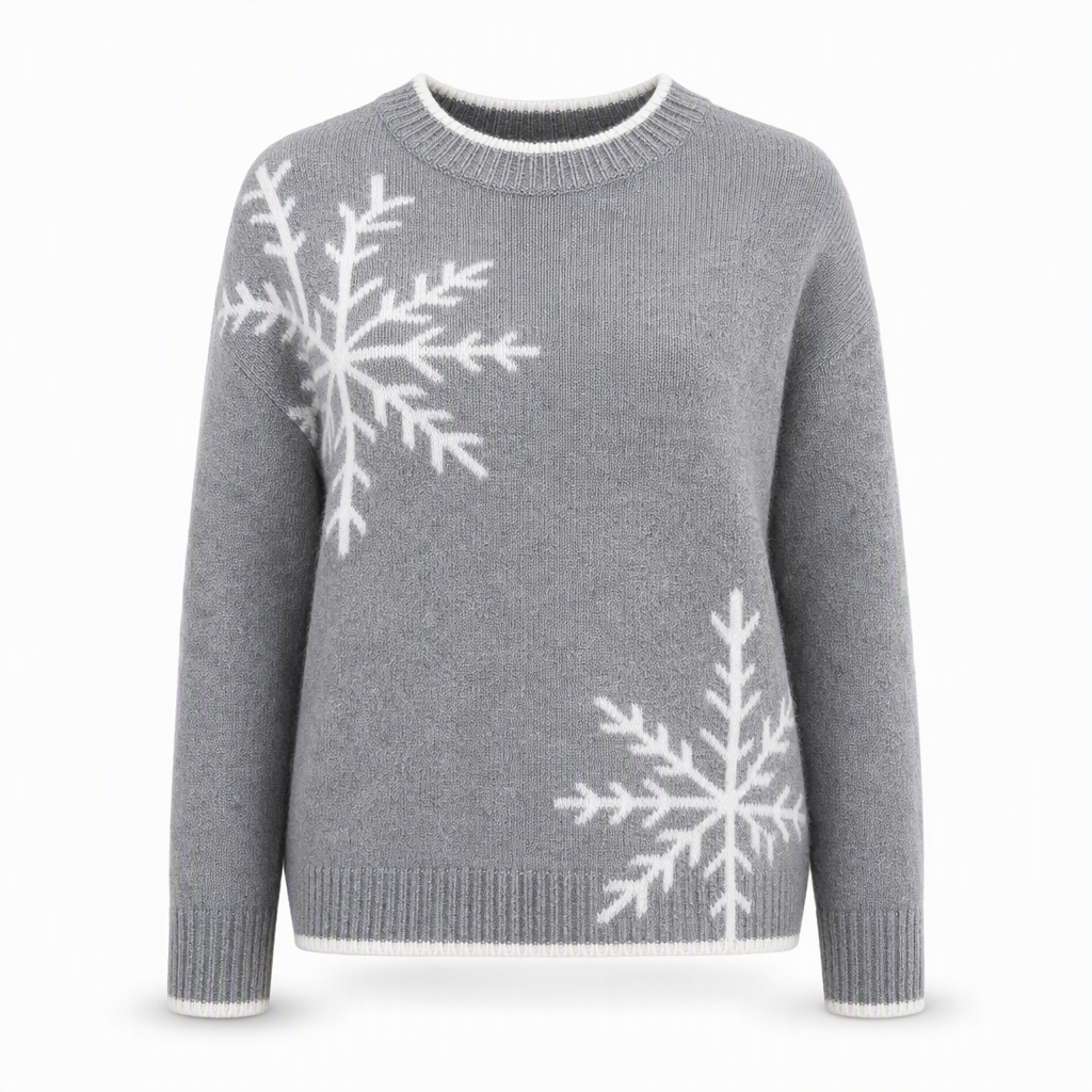 🎄 Juletrøje til kvinder med snefnugmønster – Jacquardstrik med rund hals og løs pasform til efterår og vinter ❄️