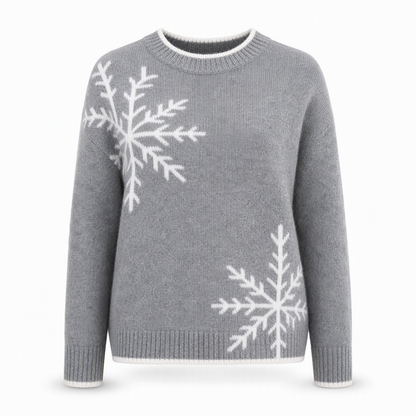 🎄 Juletrøje til kvinder med snefnugmønster – Jacquardstrik med rund hals og løs pasform til efterår og vinter ❄️