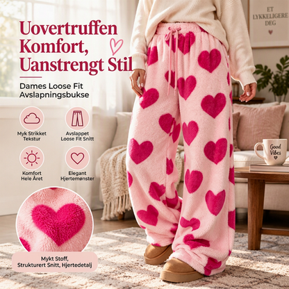 🩷 Plush-bukser med hjertemønster og vid ben til kvinder 💗