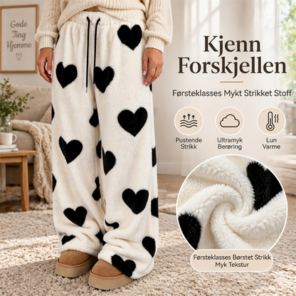 🩷 Plush-bukser med hjertemønster og vid ben til kvinder 💗