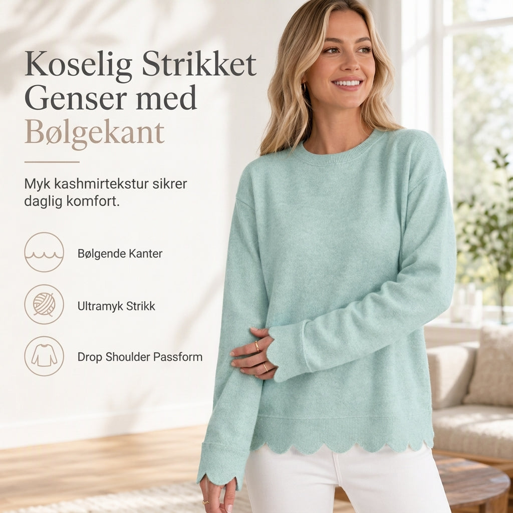 🧶 Striktrøje til kvinder med rund hals og skuldersømme – Afslappet og behagelig pasform