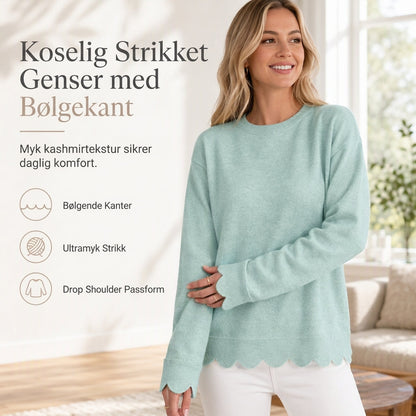🧶 Striktrøje til kvinder med rund hals og skuldersømme – Afslappet og behagelig pasform