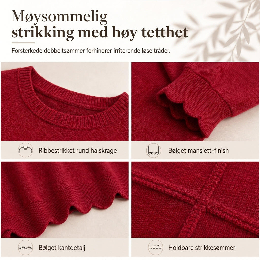 🧶 Striktrøje til kvinder med rund hals og skuldersømme – Afslappet og behagelig pasform