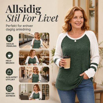 ✨ Farveblok-top til kvinder med lange ærmer og ribstrik